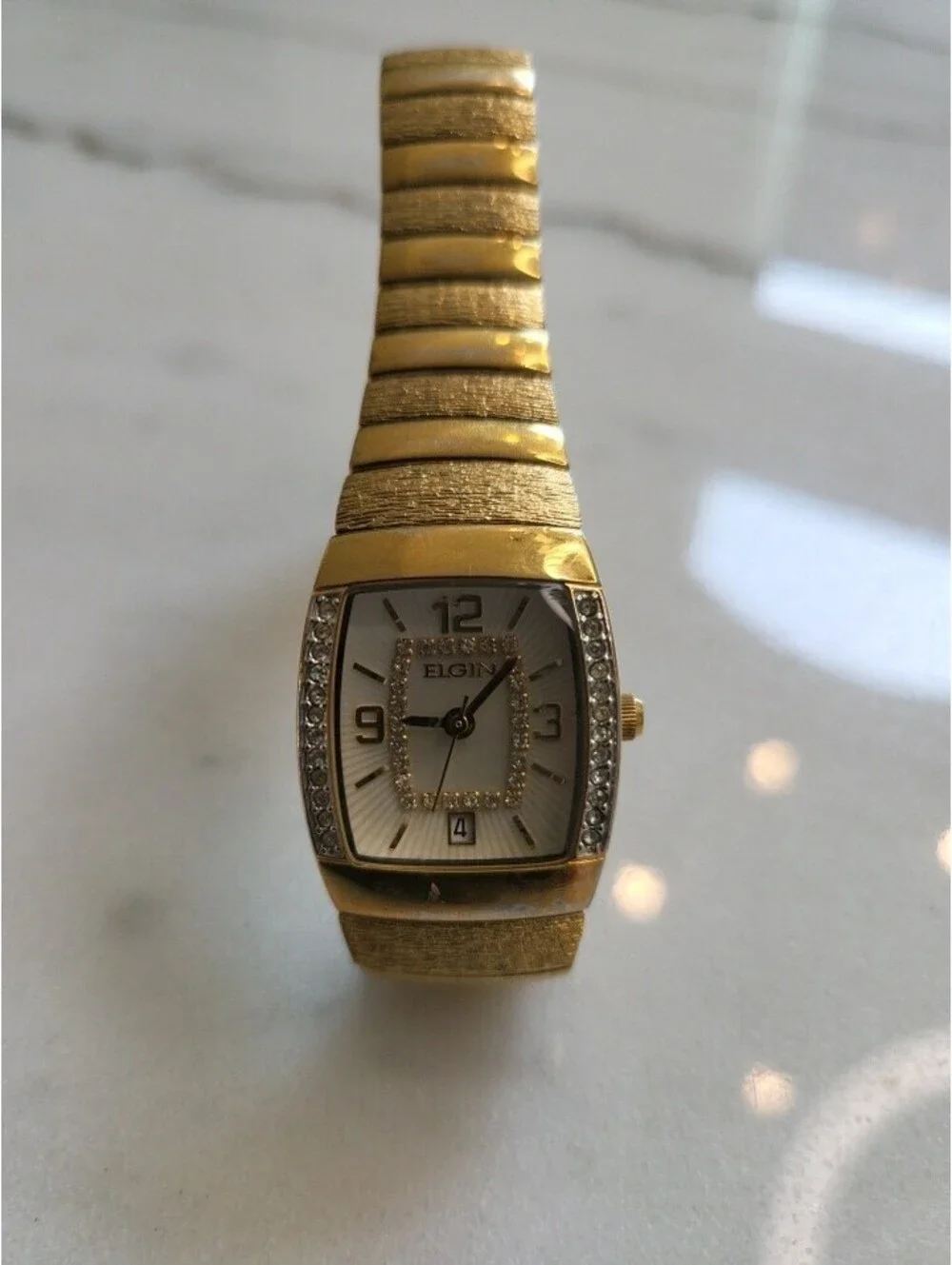 Elgin Womens GoldTone Dress Watch Crystal Bracelet Quartz Analog EG354 Works EUC